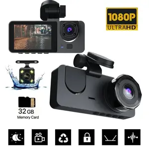 2026 Newest Model,3 Channel Dash Cam Front and Rear Inside, 1080P Full HD Dash Camera for Cars, Triple Car Camera with 32GB Card, Multi Camera Dashcam,2.0''IPS HD Screen,Night Vision, Wide Angle, Loop Recording,WDR,G-Sensor, Loop Recording. Dual Camera