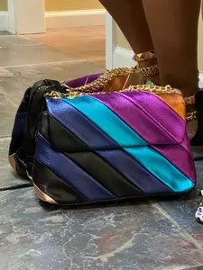 Zammy Metallic Handbag - Metallic Design, Multi-Colored Stripes, Includes Adjustable Strap, Versatile for Everyday Use