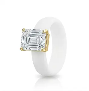 Elegant Zircon Statement Ring - Radiant Cut Stone with Soft Matte White Silicone Band