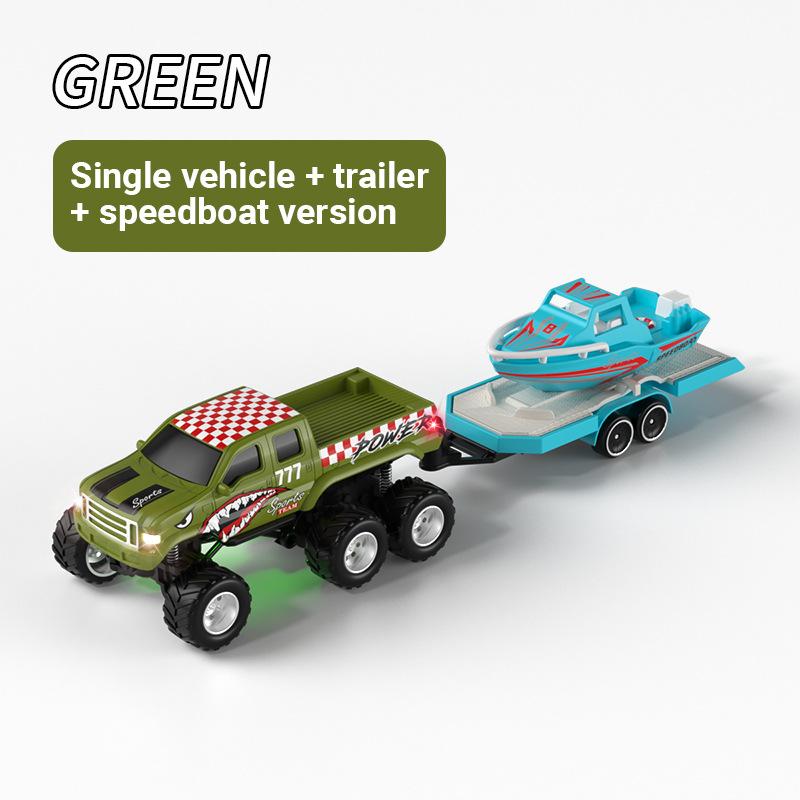 Mini Remote Control Truck with Trailer Toy Boat, 1:64 Scale Truck Remote Control Car with Lights, Speed/Steering Adjustable, Desktop Play, Easter Toy, Birthday Christmas Gifts for Kids Boys