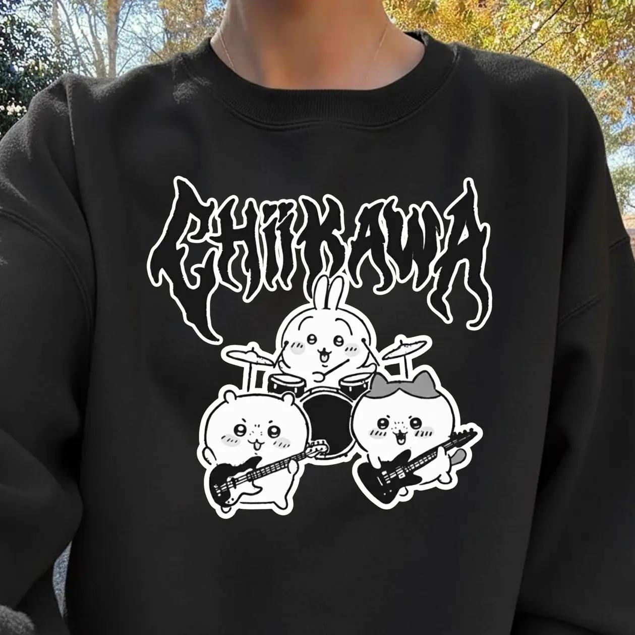 Metal Chiikawa Tee, Heavy Metal Chiikawa Usagi Hachiware T-Shirt, Cute Anime Graphic Shirt, Chiikawa Merch K