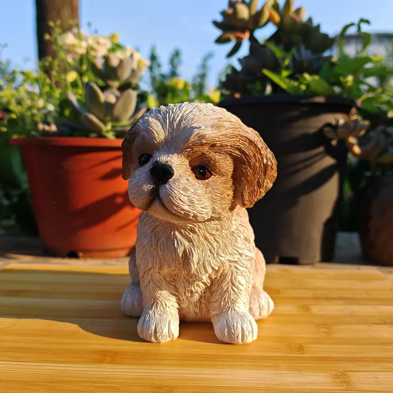 Charming Black Shih Tzu Resin Dog Figurine - Realistic Puppy Model Craft, Animal Collectible, Home Decor, Cute Desktop Ornament, Room Accessories for Indoor-Outdoors Display