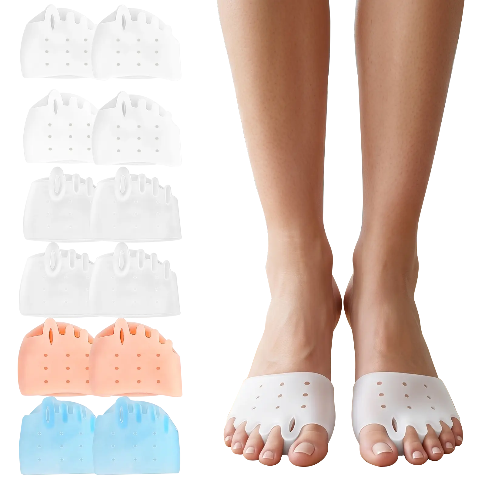 Silicone Toe Separators, Individual Soft Gel Toe Spacers for Bunion Relief, Corrective Alignment for Overlapping Toes, Ultra-Soft Breathable Foot Care Tool for Women & Men Manicure Nails