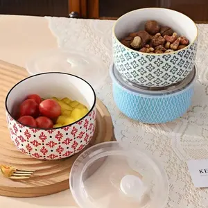 Ceramic 5in Food Storage Bowl with Lid, High-Quality Sealed Container, Insulated 600ML Dishwasher Safe, Perfect for Home Use & Festivals, Bowl Set