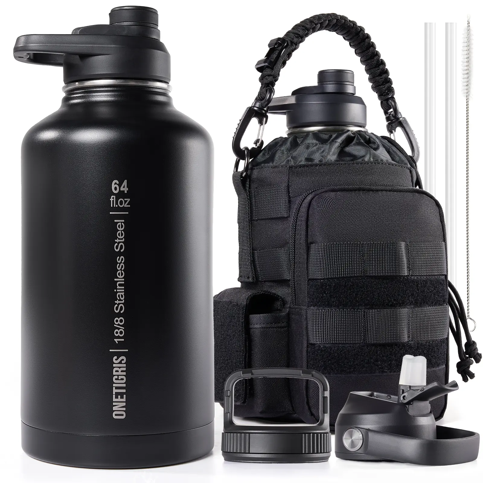 OneTigris 64oz Stainless Steel Thermal Water Bottle - Vacuum Insulated Flask, Leakproof Insulated Container, Durable Insulated Outdoor Drinkware with Handle & Pouch, Father's Day Gift for Men, Flasks, Gifts For Him