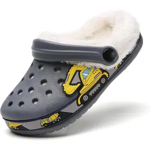 X-SOK02   Kids Fur Lined Clogs Shoes Slip On Garden Shoes Non Slip House Home Slippers for Boys Girls