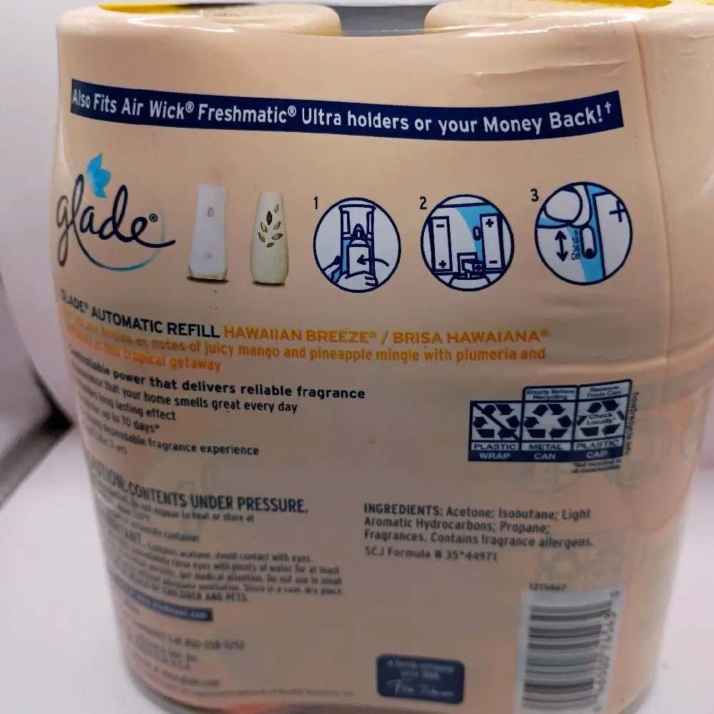 Glade Value Pack Air Freshener Hawaiian Breeze Automatic Spray Refill 2 Refills Up to 140 Days of Freshness for Homes & Offices Long Lasting Scented Scented Mist