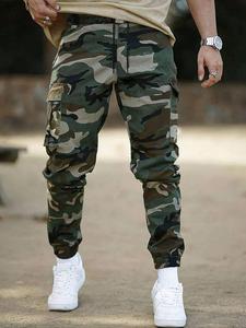 men's camo print drawstring waist cargo pants, regular fit casual comfy elastic waist trousers for daily wear, men's bottoms for all seasons, streetwear joggers, casual sports trousers, casual athletic joggers