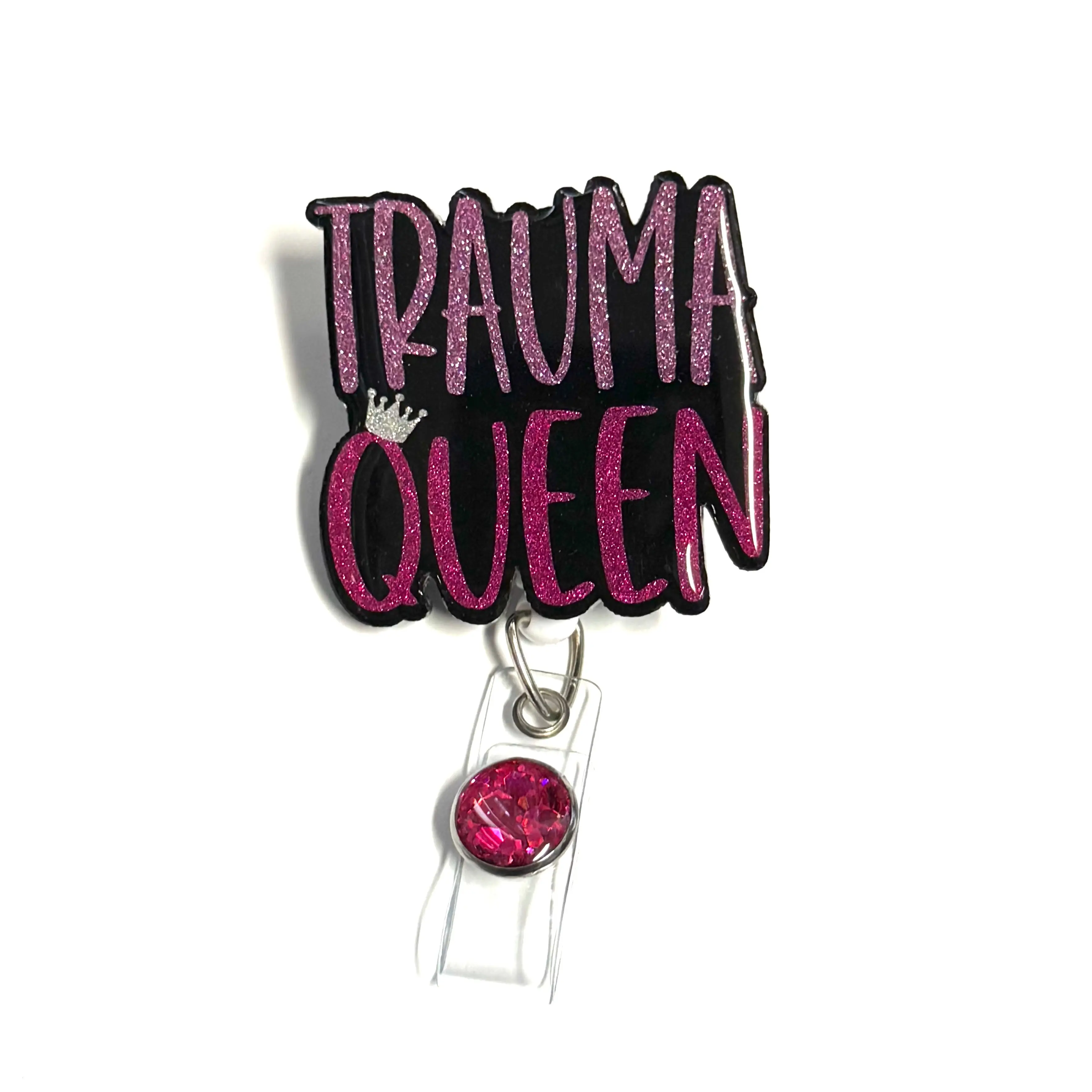 Trauma Queen Badge Reel, 2”, Retractable Swivel Alligator Clip