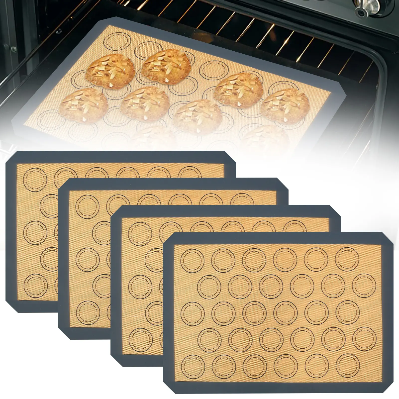 4Pcs Oversized Non-Stick Silicone Macaron Baking Mats - 16.6x11.6 in Durable Reusable Heat-Resistant Bakeware, Effortless to Clean Oven Liner with Even Heat Distribution for Cookies