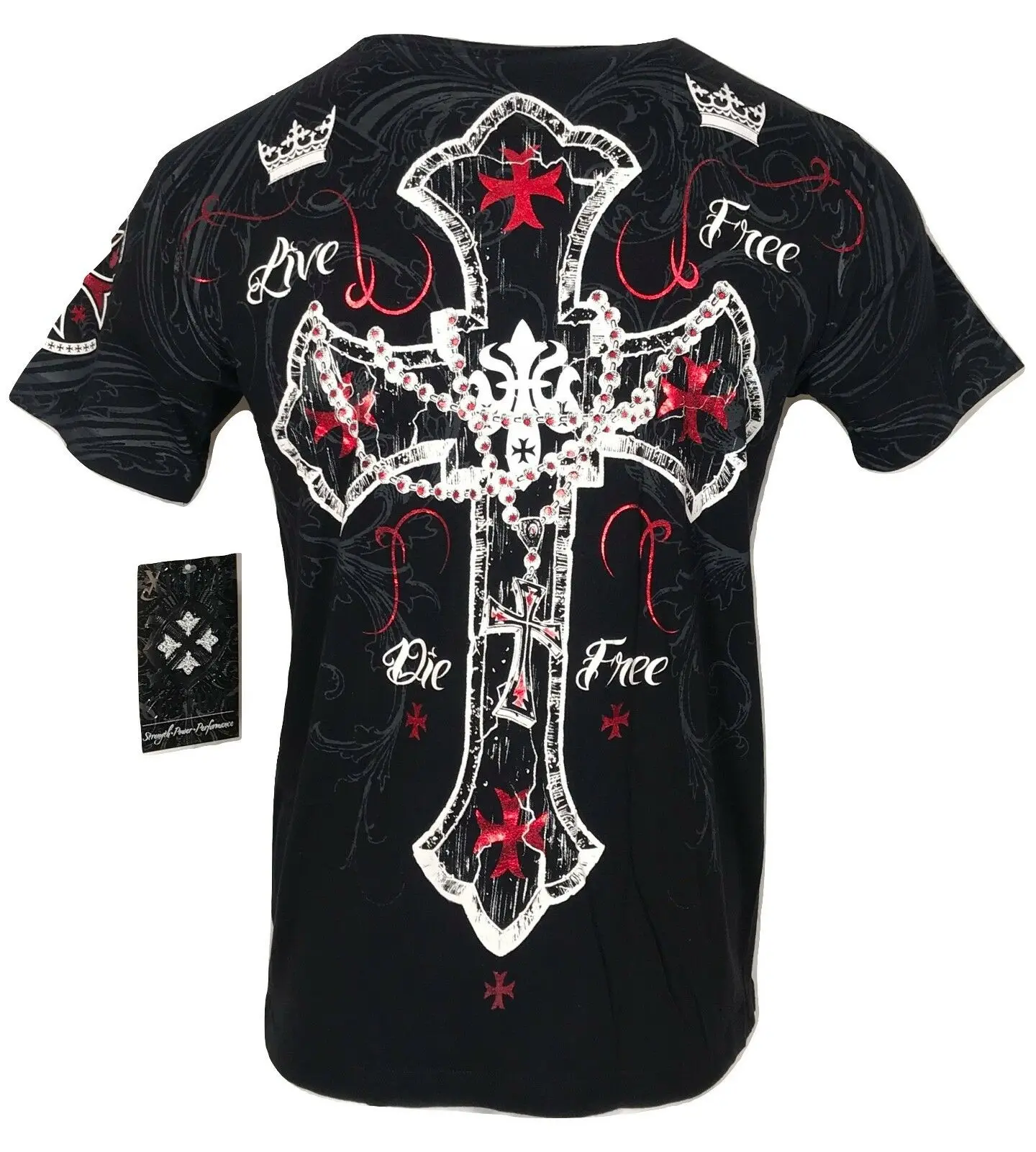 Xtreme Couture Glorious Men's Biker Crew Neck T-Shirt - 100% Cotton Fitted Streetwear Top with Front and Back Tattoo Prints, Menswear Tops, Tshirt, Men's T Shirts, Fitted Cut, Gothic, Aesthetic Graphic Tee, Round Neck, Printed Front Back, Graphic Print Ad