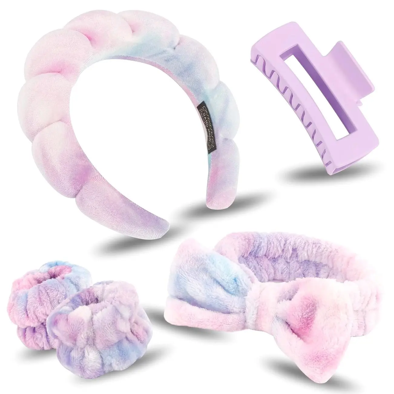 Spa Headbands Wrist Band Set with Hair Clip Skincare Headbands for Washing Face Non Slip Puffy Makeup Headband Wrist Towel Preppy Cute