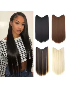 One-Piece Hair Extension Clips V-Shape Upgrade, 4 Card Human Hair Extensions for Women Long Hair, Easy DIY Hair Styling Tools