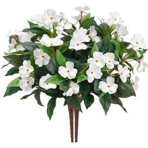 Artificial Impatiens Flowers for Outdoors Silk Impatiens Flowers Bouquet Red Fake Plants UV Resistant Faux Impatiens Decoration Flowers Arrangement for Outdoor Planters Spring Summer Garden Porch Patio Window Balcony