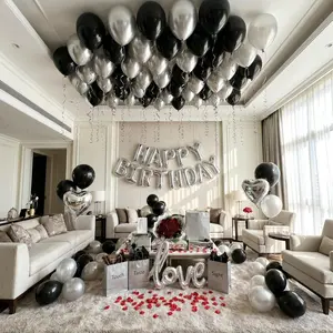43pcs Black And Gold Birthday Party Decoration Set, Equipped With Black Happy Birthday Balloon Banner And Latex Balloons, Suitable For Black And Gold Themed Birthday Party Supplies, Men's And Women's Birthday Party Decorations