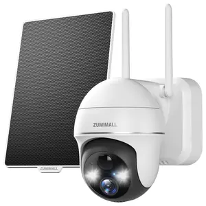 ZUMIMALL Security Cameras Wireless Outdoor, 360° PTZ Outdoor Camera,2K Solar Security Cameras for Home, Spotlight & Siren/2.4G WiFi/3MP Color Night vision/2-Way Talk/PIR Detection/Cloud