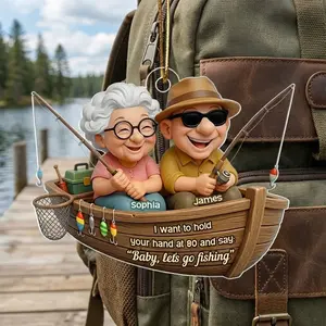 Personalized Fishing Couple Acrylic Ornament, Elderly Couple Acrylic Ornament, Growing Old Together Fishing Ornament, Anniversary Gift for Couple