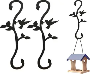 Bird Feeder Hanger Hooks for Outdoors Hanging, Shepherds Hanging Plant Hooks, S Garden Fence Hooks for House, Wind Chimes, Flower Basket(2PCS)