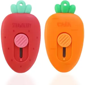 2 Pack Mini Creative Carrot an Strawberry Shaped Art & Craft Cutter Retractable Box Letter Opener Portable Utility Knives Office School Stationery for Cutting Envelope Paper Cardboard