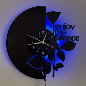 Retro vinyl record wall clock, Led wall clocks, with LED backlight, featuring a rose-shaped design, suitable for home decoration, hotel decoration, office decoration, holiday gift, birthday gift