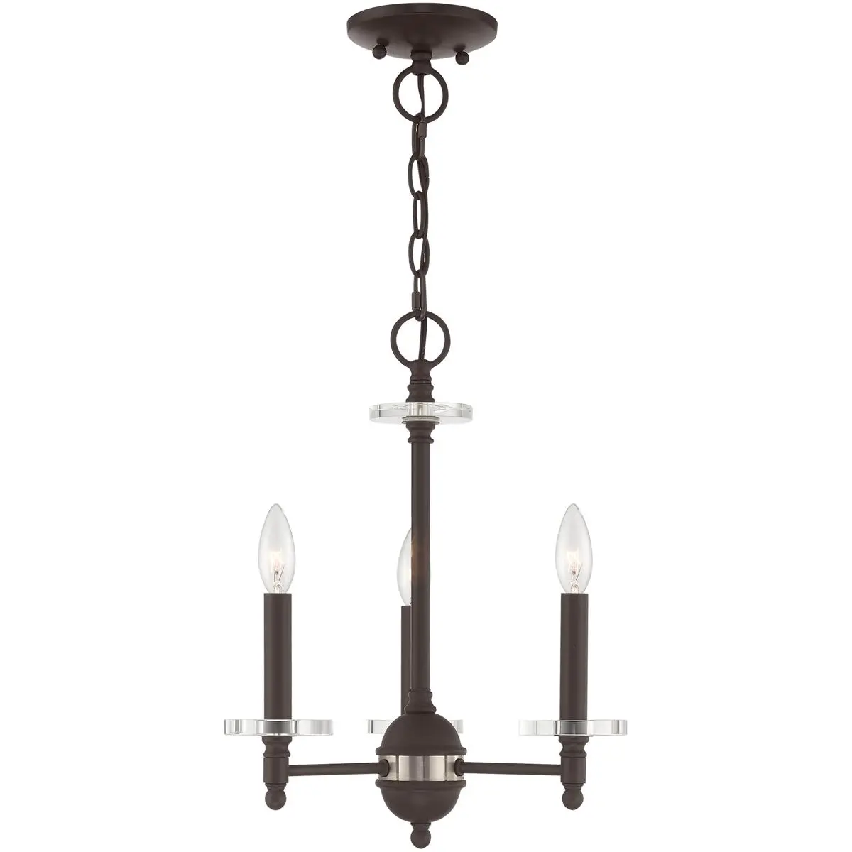 3 Light Bronze Mini Chandelier with Clear Crystal Bobeches Shade