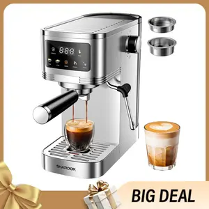 SHARDOR 20-Bar Professional Espresso Coffee Maker, Stainless Steel Kitchen Coffee Making Tool, Touchscreen Temperature Control, 2-in-1 Milk Frother, Compact Small Footprint, US Plug Type