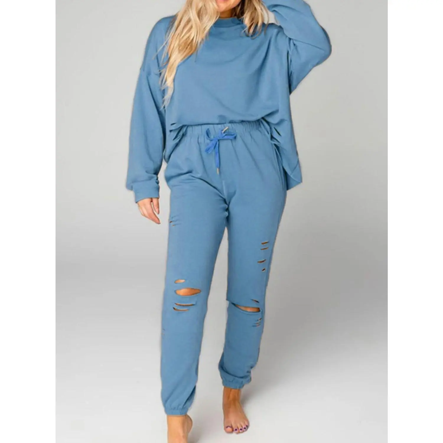 Distressed Sweatshirt and Joggers Set