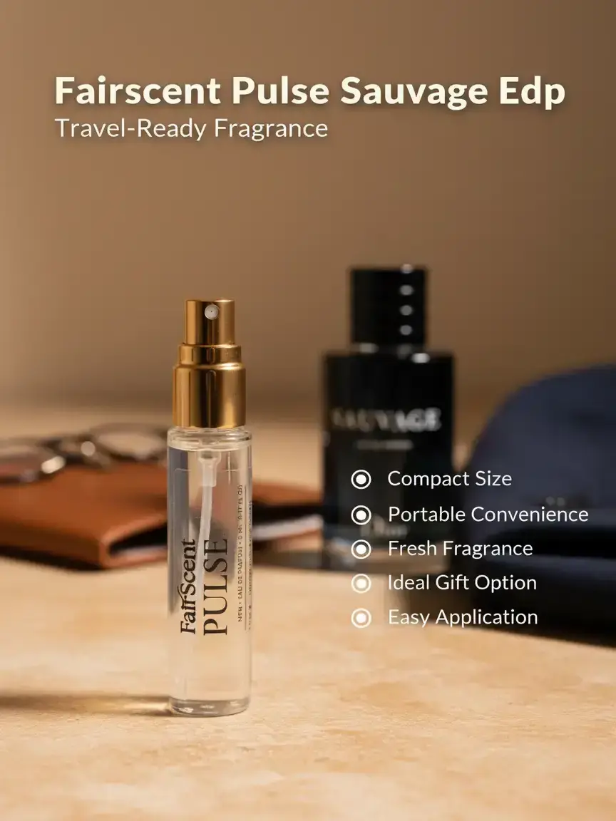 FairScent Pulse Sauvage Men's EDP Travel Spray - Spicy Amber, Pepper & Cedar Scent, Atomizer Format, 5ml/0.17oz, Single Item, Adults, Atomizer Bottle, New York Decant, Spicy Ambers, Daily Carry, Authentic Blend, 5Ml Cologne Bottle, 5 Ml Perfume, Small Bot