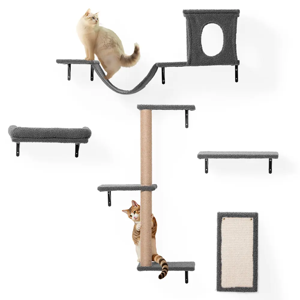 【PetCozife】5-in-1 Wall Mounted Cat Climber Set with Cat House, Wooden Kitten Climbing Wall with Scratching Post, Tunnel, Bridge, Tree, Steps, Scratcher Board & Hammock, Indoor Cat Shelves for Luxury kitty, dealsforyou, summerwins, restock, dealsforyoudays