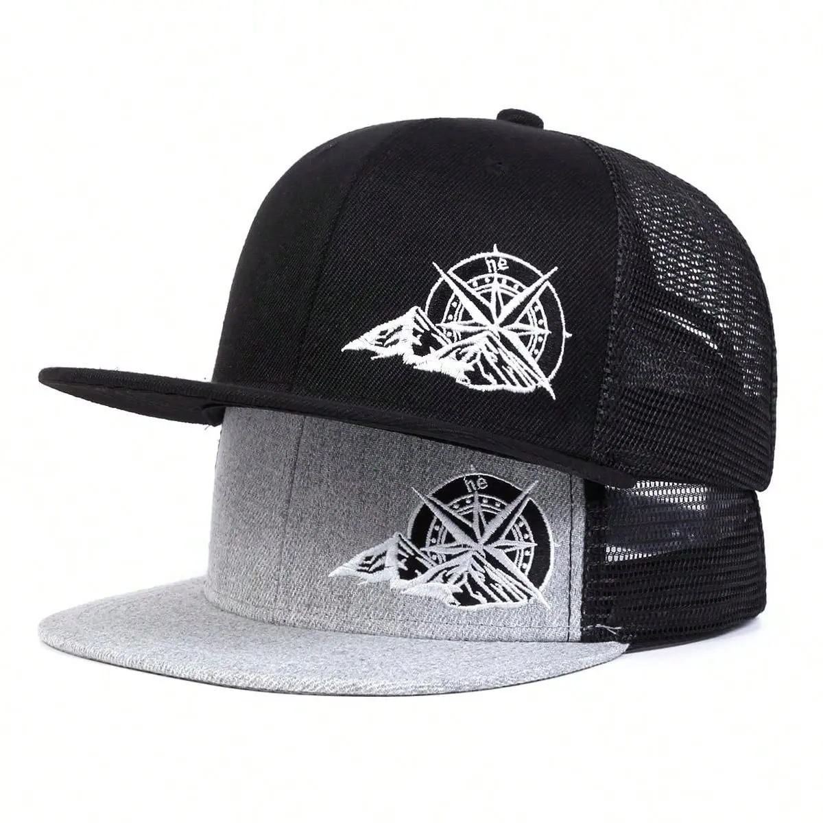 Unisex Compass Mountains Embroidered Hip Hop Hat Mesh Hat  Adjustable Baseball Cap Breathable Sun Protection Outdoor Hat