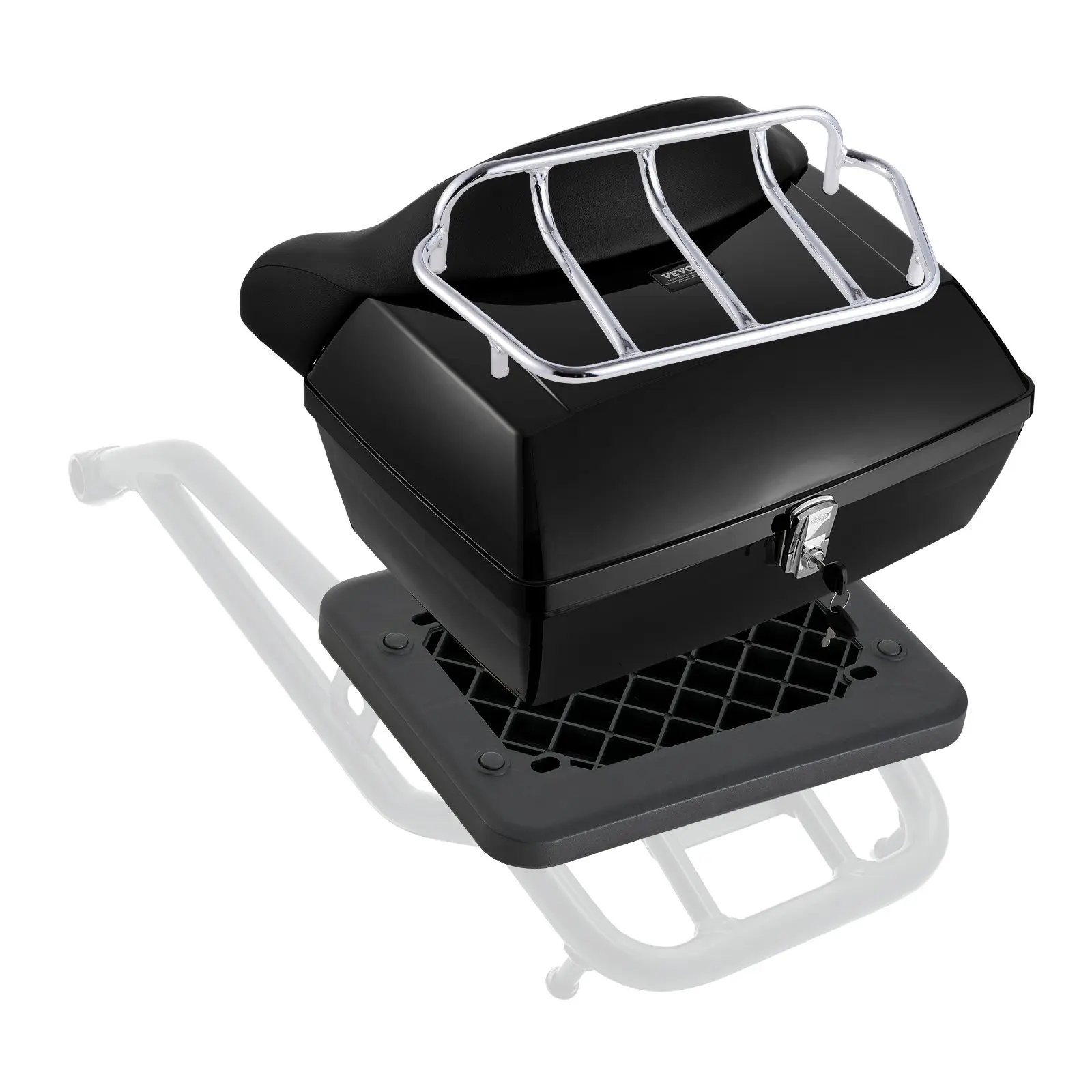 【FathersDayGift】VEVOR Motorcycle Top Case, Universal Durable PP Material Motorbike Tail Box with Reflective Panel, 48L Waterproof Detachable Motorcycle Top Box with Multi-Hole Base, Fit for 99% of Motorcycle FramesSummervibes