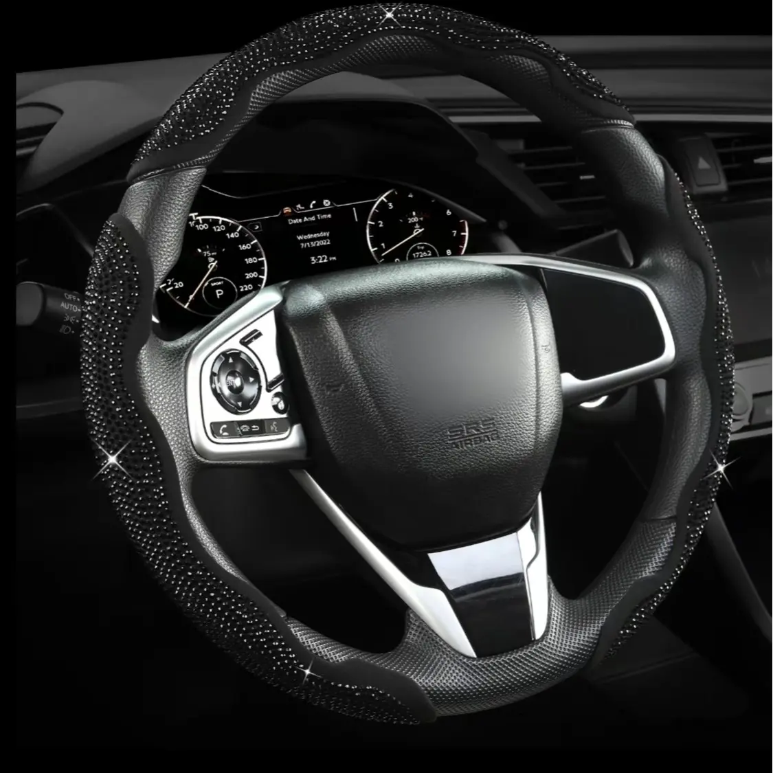 High-Quality Rhinestones Handcrafted Steering Wheel Cover - Elasticized Edge, Anti-Slip, Dirt-Resistant, Steering Wheel Protector, Helps Shield from Daily Scuffs, Glitter Car Interior Luxury Decor Accessory, Steering Wheel Covers, Car Interior Decor