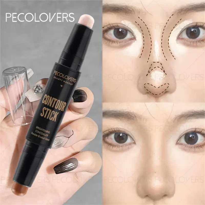 1pc Double-Ended Concealer & Contour Stick, Silky Smooth Quick-Dry Formula, Waterproof Sweat-Proof Long-Lasting All-Day Wear, Effortlessly Covers Blemishes Dark Circles Acne Marks, Perfectly Shapes Facial Features, Beginner-Friendly For Beauty Lovers