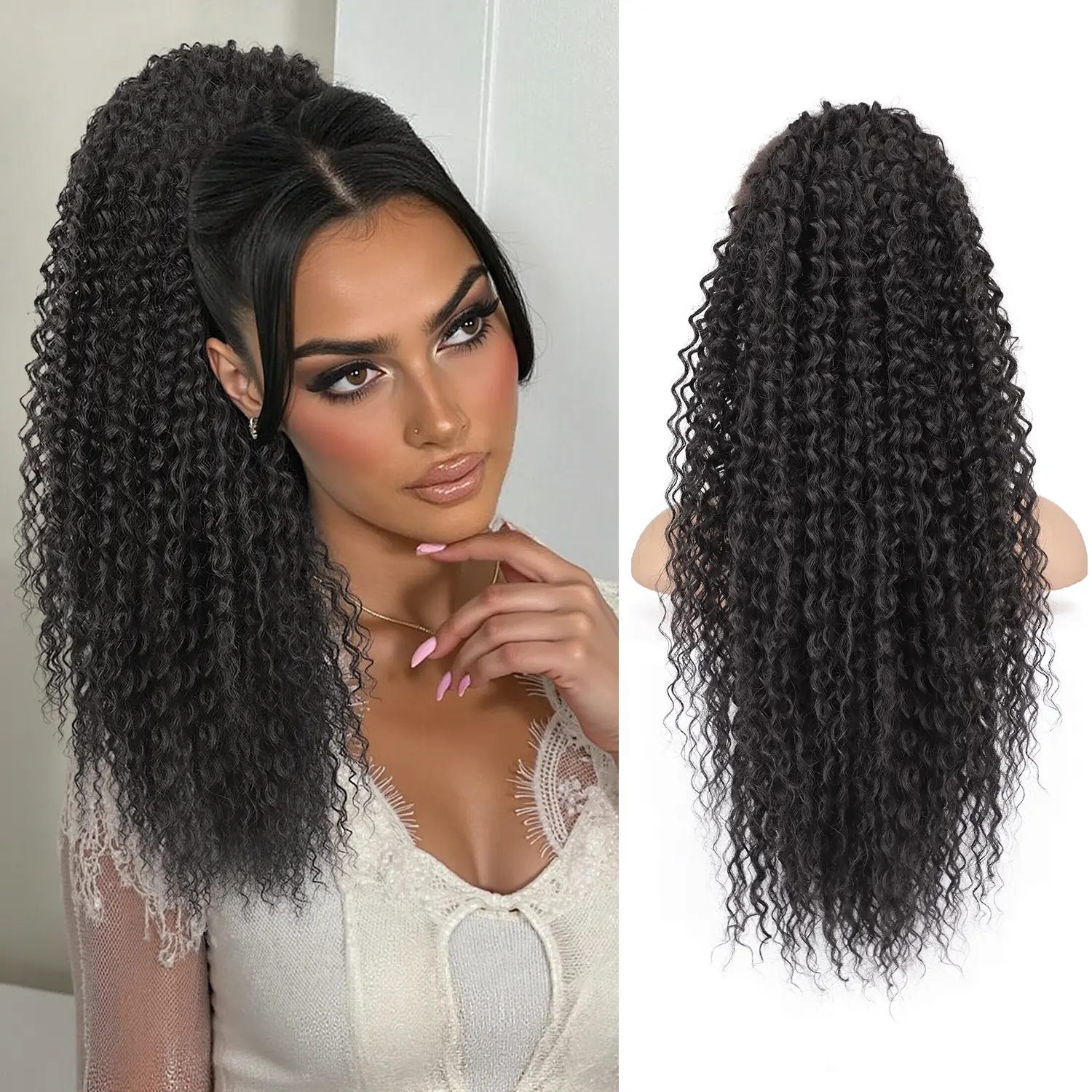 Kookastyle 20 inch Kinky Curly Ponytail Hair Extension, Clip-In Ponytail, Natural Voluminous Hair for Women