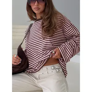 Settle Down Long Sleeve Top Pink / Brown Stripe