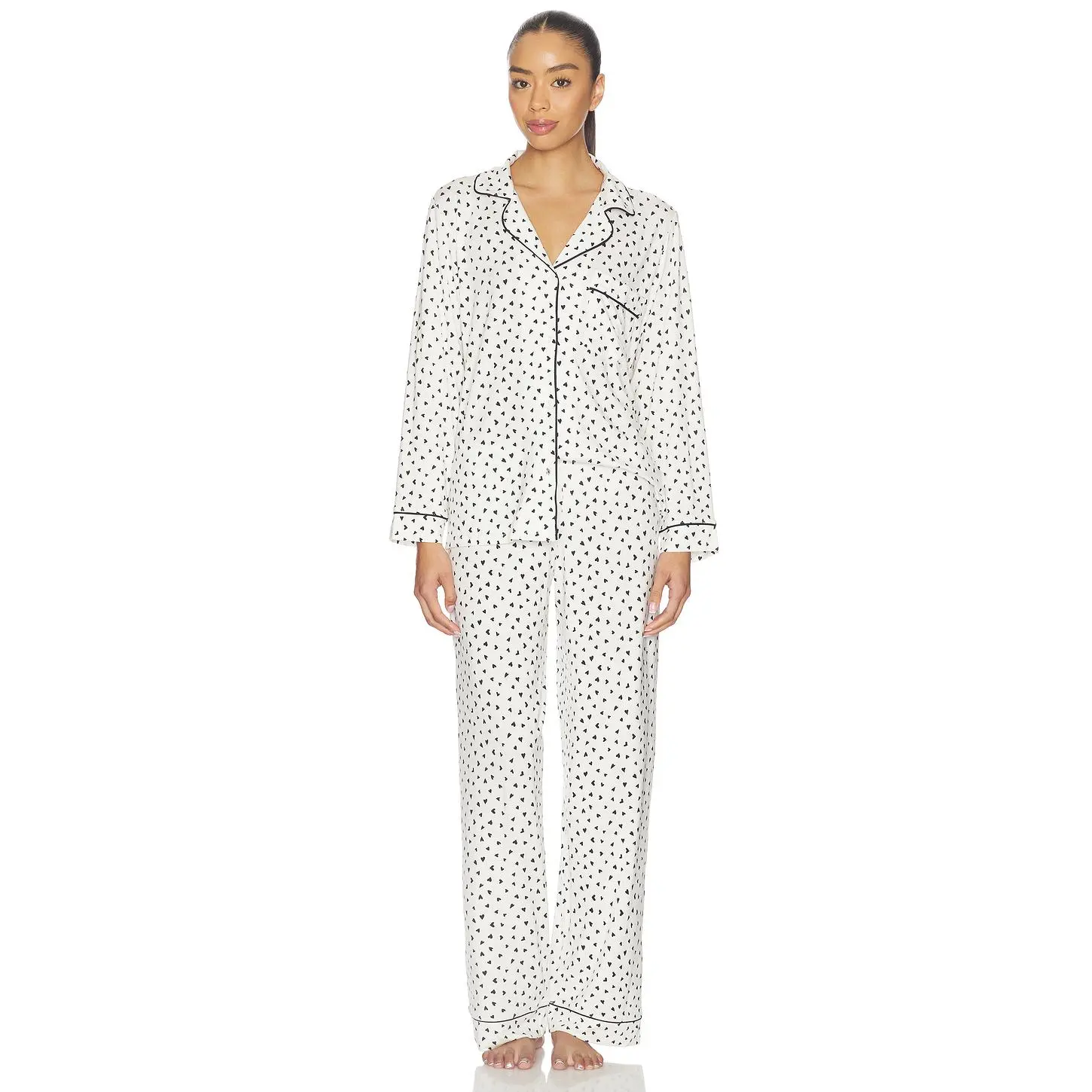 eberjey Gisele Printed Long Pj Set in Heart To Heart Black