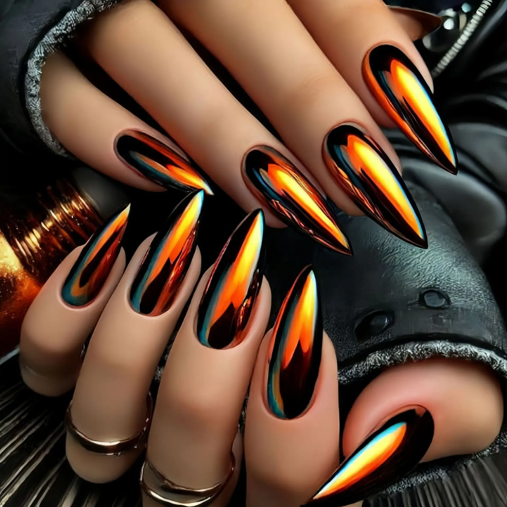 Fashionable Round Tip Fake Nails, Electroplated Style, Trendy Manicure Accessories, Perfect for Daily Wear & Special Occasions, Glittering Fake Nails, Iridescent Glitter
