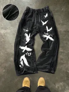 Men's Casual Cotton Sport Pants, Floral Print, Drawstring Waist, Ankle Length, Street Style, All Seasons, Ideal for Outdoor & Parties