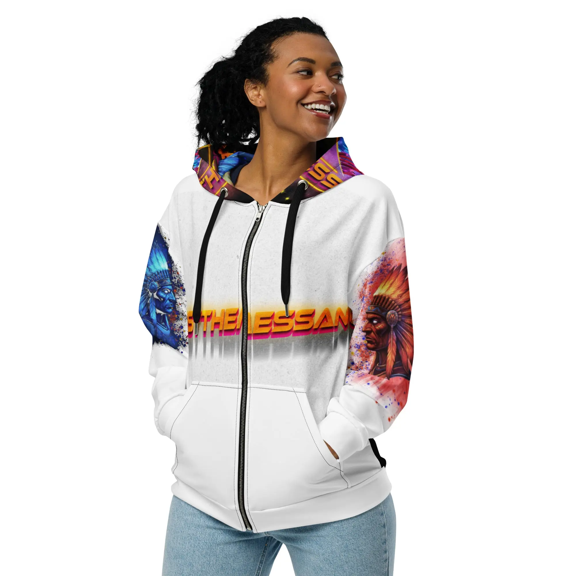 BRAINBANGINUNIVERSITY/IMJUSTTHEMESSANGER 777 Ascension Zip Hoodie Unisex 95% Recycled Polyester Soft Cotton-feel Fabric Double-lined Hood OEKO-TEX 100 Certified