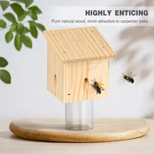 1-Pack Pentroof-Style Hanging Natural Wood Outdoor Carpenter Bee Trap, Weatherproof Insect Control with Removable Vault for Home & Garden summerwins