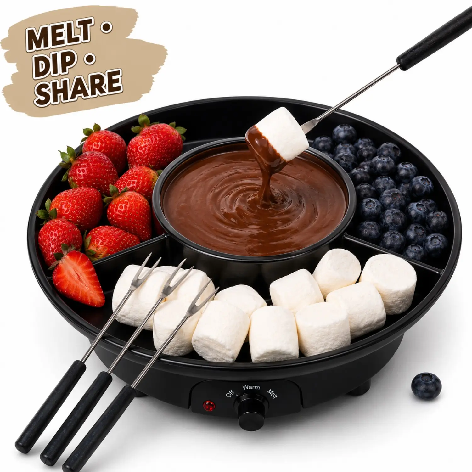 Arthink Chocolate Fondue Maker Set, Electric Chocolate Melting Pot with Adjustable Heat, Removable Bowl, Serving Tray & Dipping Forks for Family Fun, Parties, Date Nights and Desserts