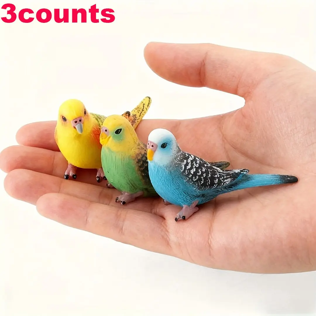 3 Mini Parrot Statues, Vibrant Dramatic Animal Decorations, Bird Figurines, Statues Figurines, Indoor Outdoor Garden Table Sculptures, No Power Battery Needed, Mixed Colors