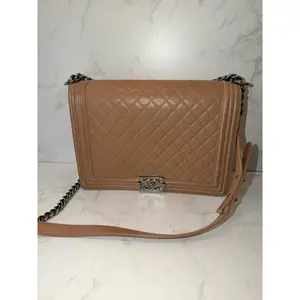 Pre-owned Leather Crossbody Bags Nude Quilted Flap Shoulder Bag – Large Chain Strap Handbag with Box & Dust Bag
