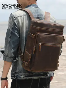 Vintage Genuine Leather Men's Backpack Laptop Bag Casual Full Grain Leather School Bag Travel Outdoor Bags