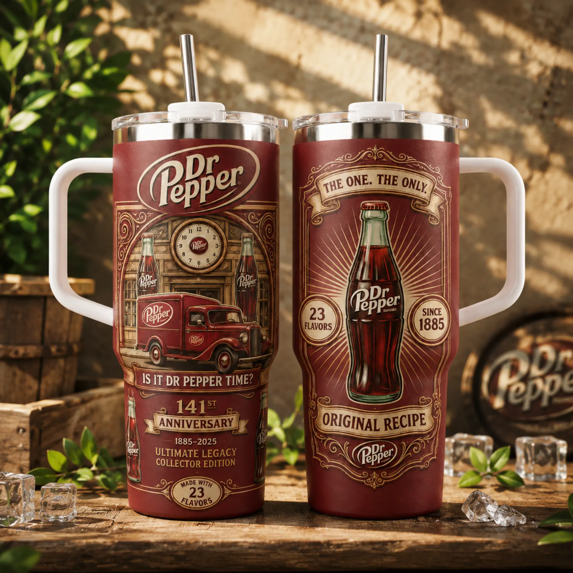 #Pepper 23 Flavors 141st Anniversary Limited Edition Tumbler With Handle Straw 40oz, 1885-2026 Vintage Steampunk Clock Gears Aesthetic Stainless Steel Insulated Travel Mug Cup, Perfect Retro Merch Gift For Dr Pepper Fans, Gift for Adults