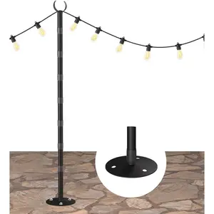 10Ft Heavy-Duty Rustproof Adjustable Metal String Light Poles for Hard Surfaces, Waterproof Outdoor Light Stand for Backyard Garden Patio Party Lighting