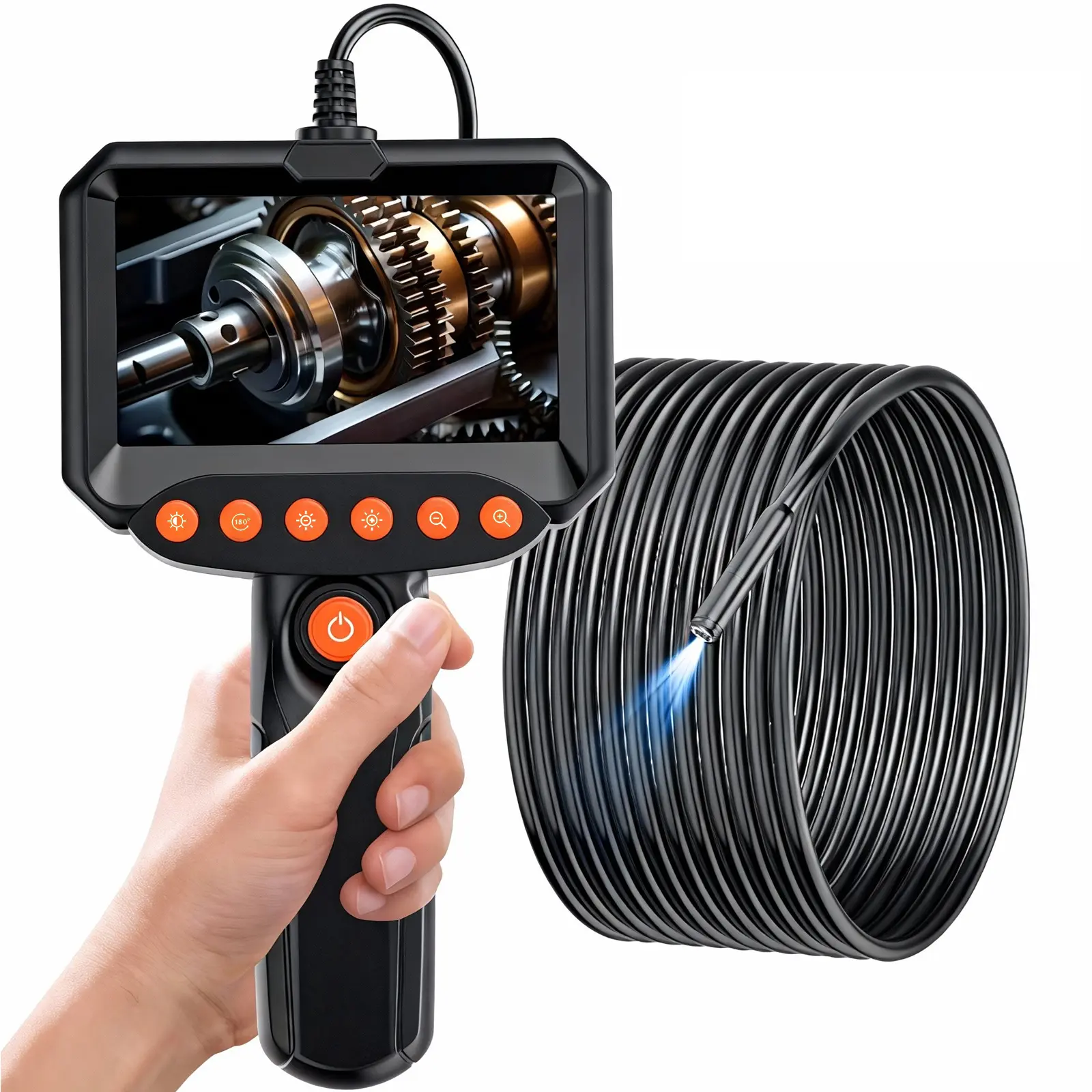 Endoscope Borescope Camera with Light, Automotive Diagnostic Tool, 4.3" IPS 1920p HD Inspection Camera, 7.9mm Ip67 Waterproof, 8 Adjustable Leds, 6.56ft Snake Cable