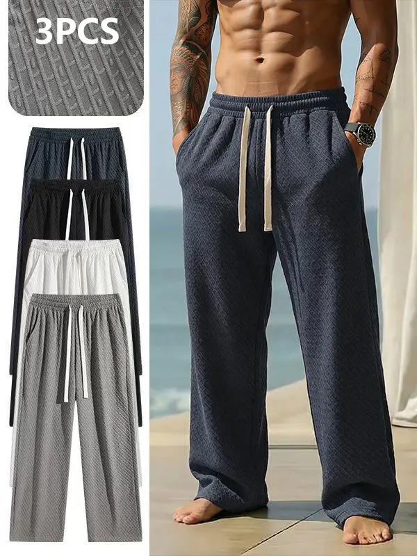 Men's Jacquard Fashion Loose Sports Pants, FourSeasonsVersatile Large Size, Suitable for Wide Leg CasualStreet DancePants, Comfortable Home Pants, Daily SportsPants