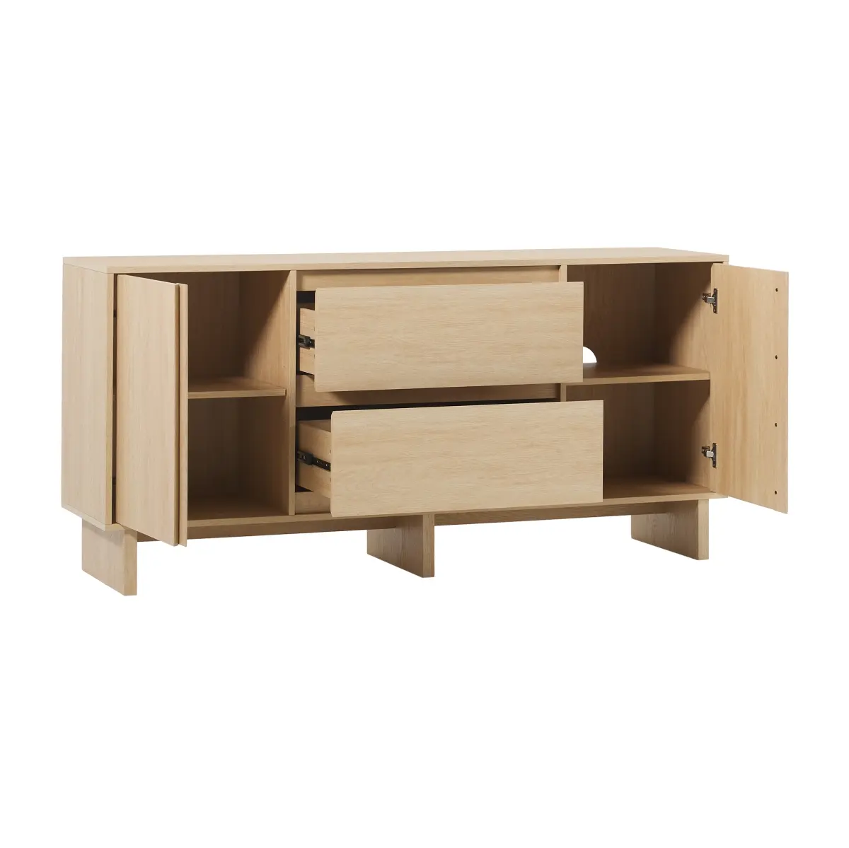 Walker Edison MAJD5DCO Indoor Sideboard with Storage - Scandinavian Minimalist Coastal Oak, 29.75" H X 15.75" W X 63" L Modular Adjustable Cabinet Dining Room Furniture, Hidden Adjustable Shelves, Cord Management Cutout, Assembly Required, Modern Storage