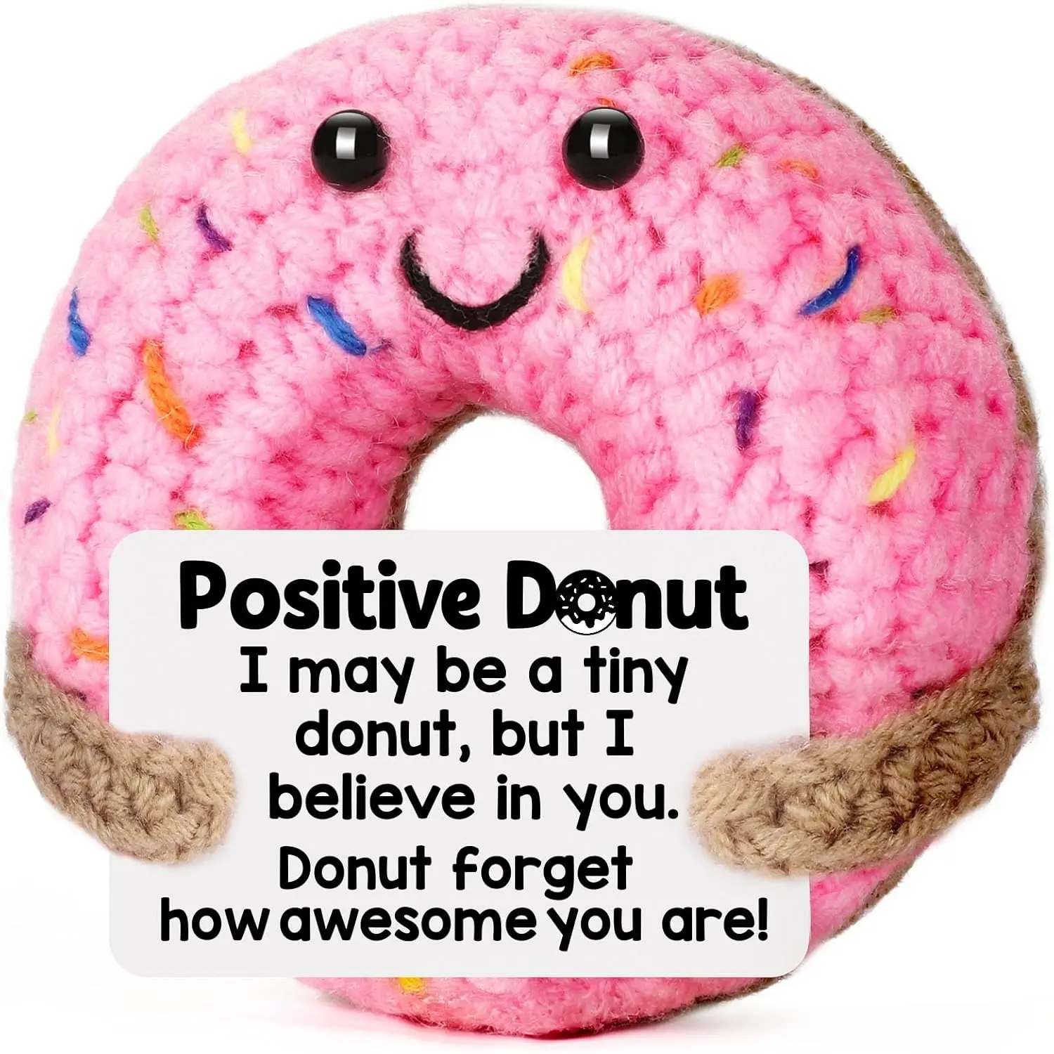 Funny Positive Crochet Figure Amigurumi Donut Gift, Cute Soft Adorable Stuffed Handmade Present for Women, Perfect for Daughters, Friends, Birthdays & Graduations Cute Stuffies